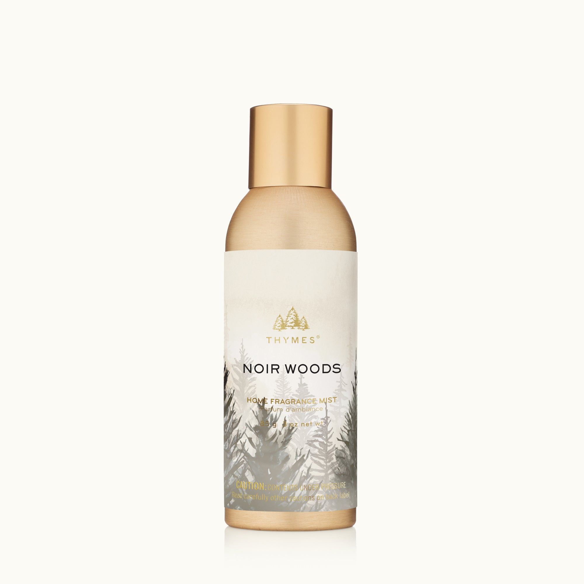 Thymes Noir Woods fragranced mist bottle on a white background