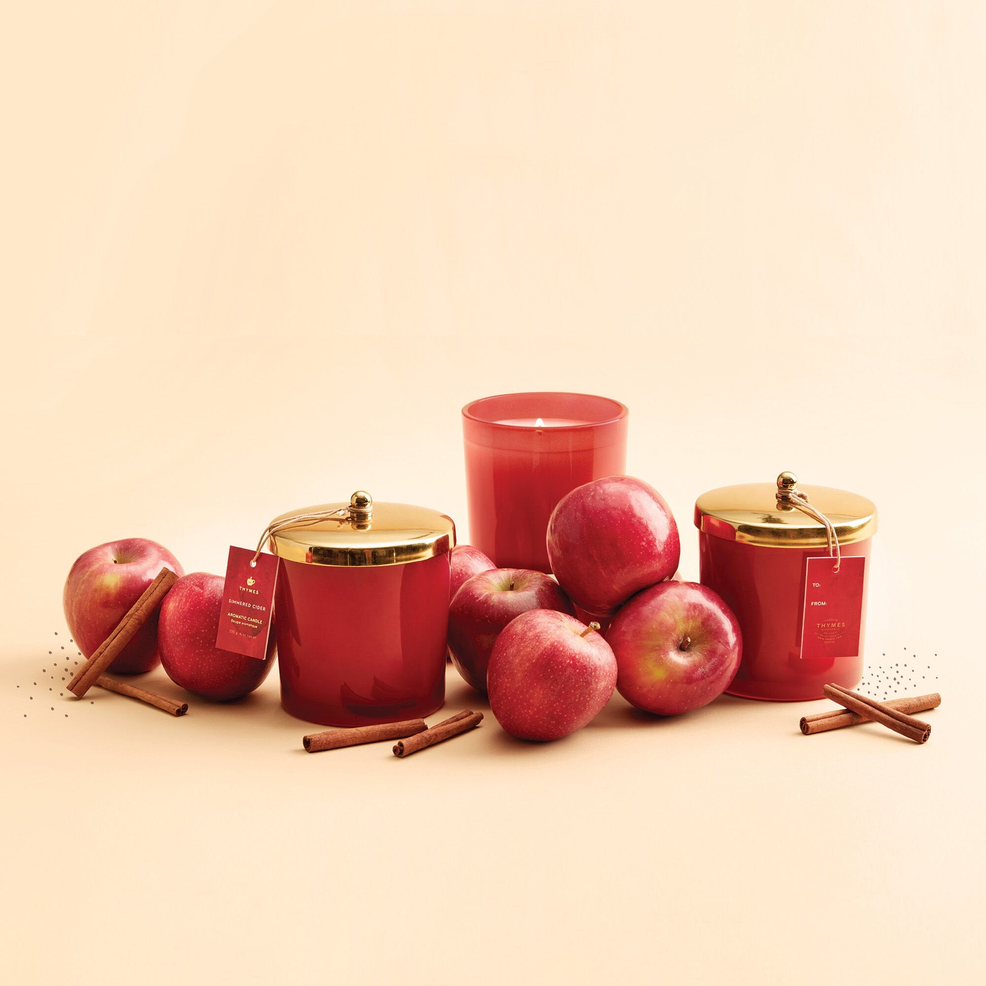 Thymes Simmered Cider Harvest Red Candle with Apples