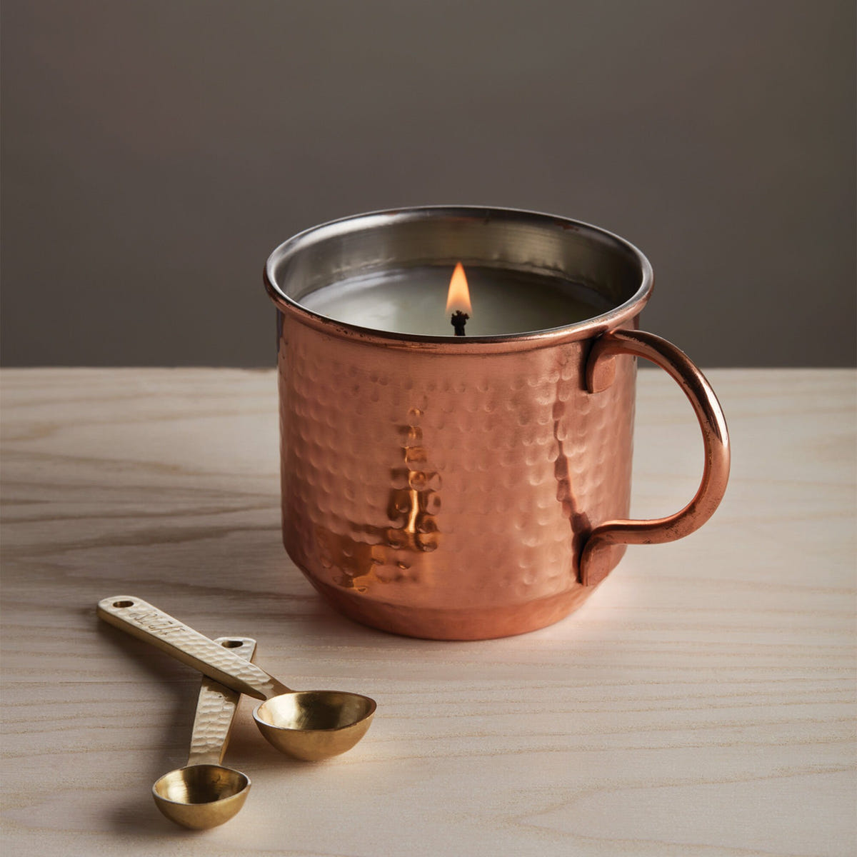 Alternate image of Thymes Simmered Cider Copper Cup Candle Lit