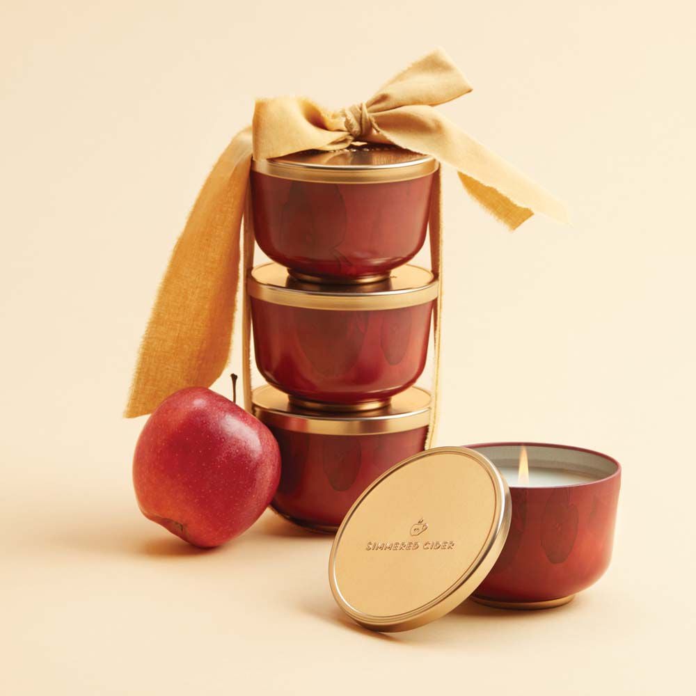 Alternate image of Thymes Simmered Cider Candle Tin with Gold Lid stacked 