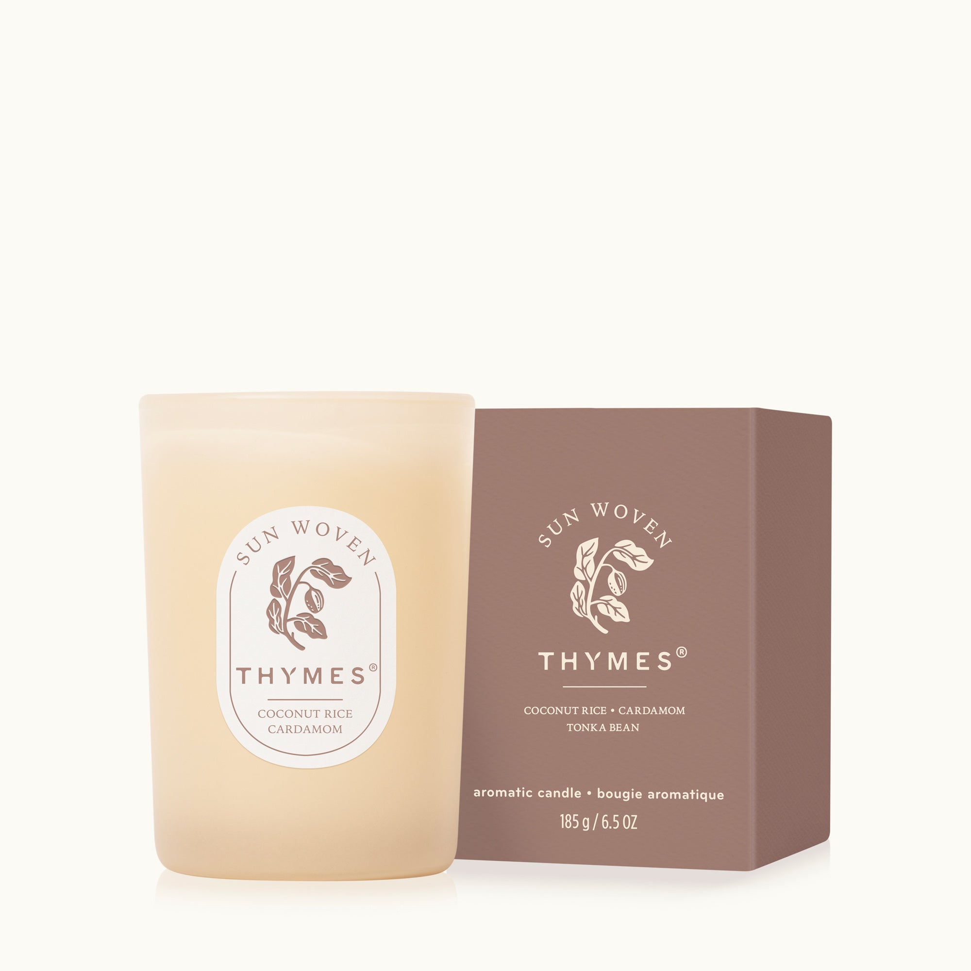 Thymes candle and packaging on a white background