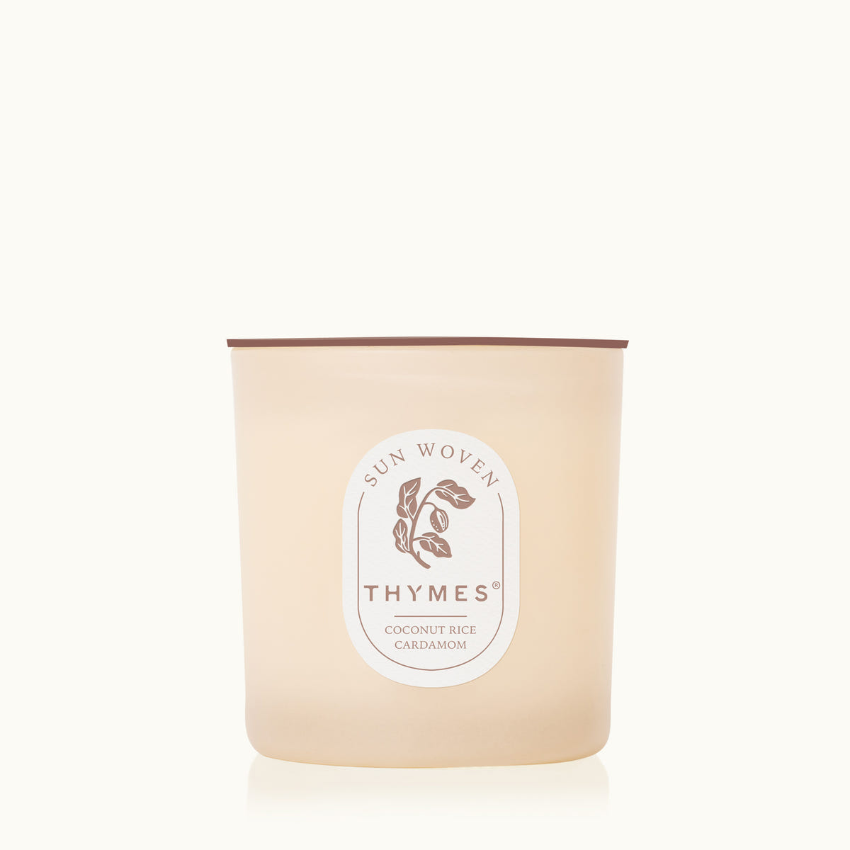 Thymes candle with a label on a white background