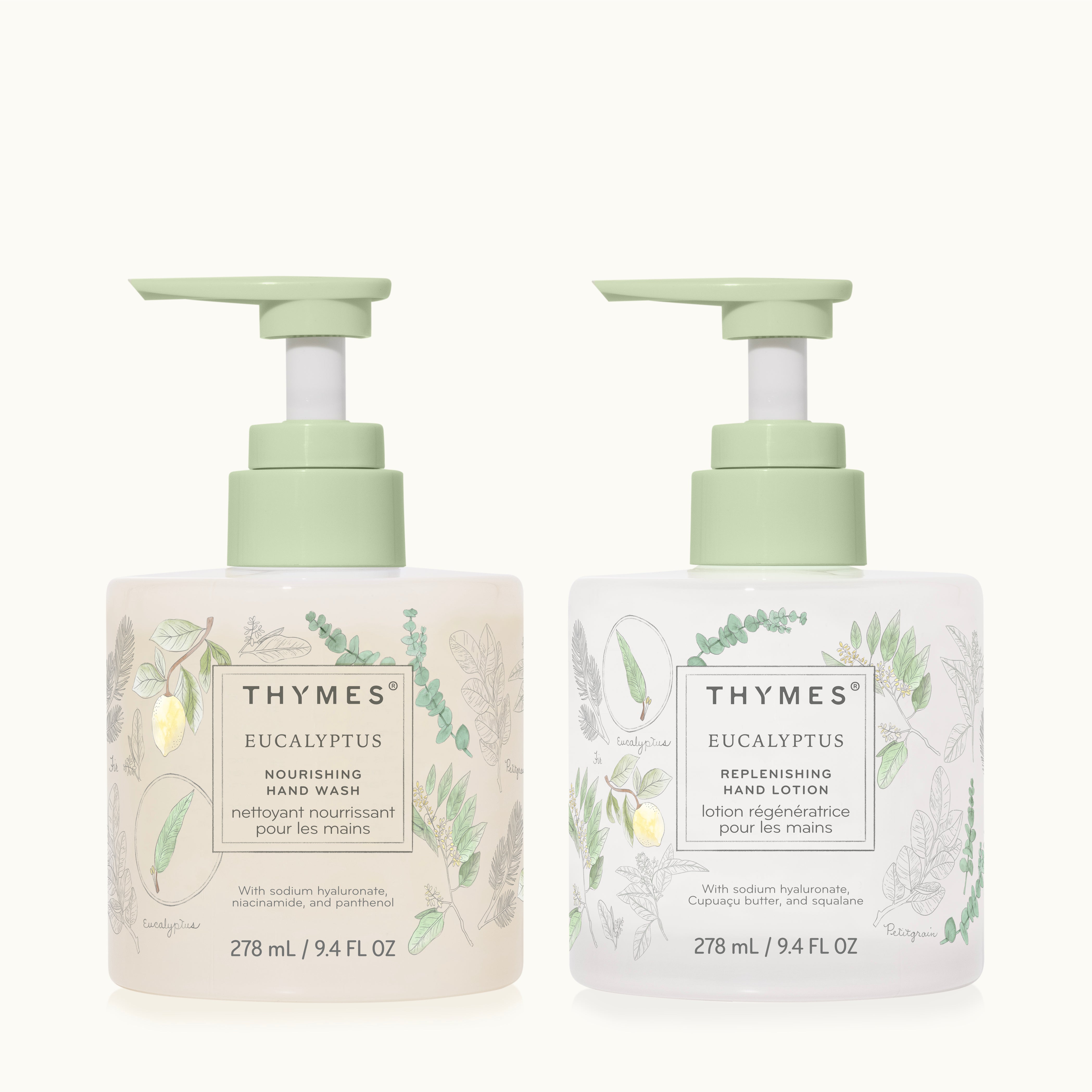 Two Thymes Eucalyptus hand care products on a white background