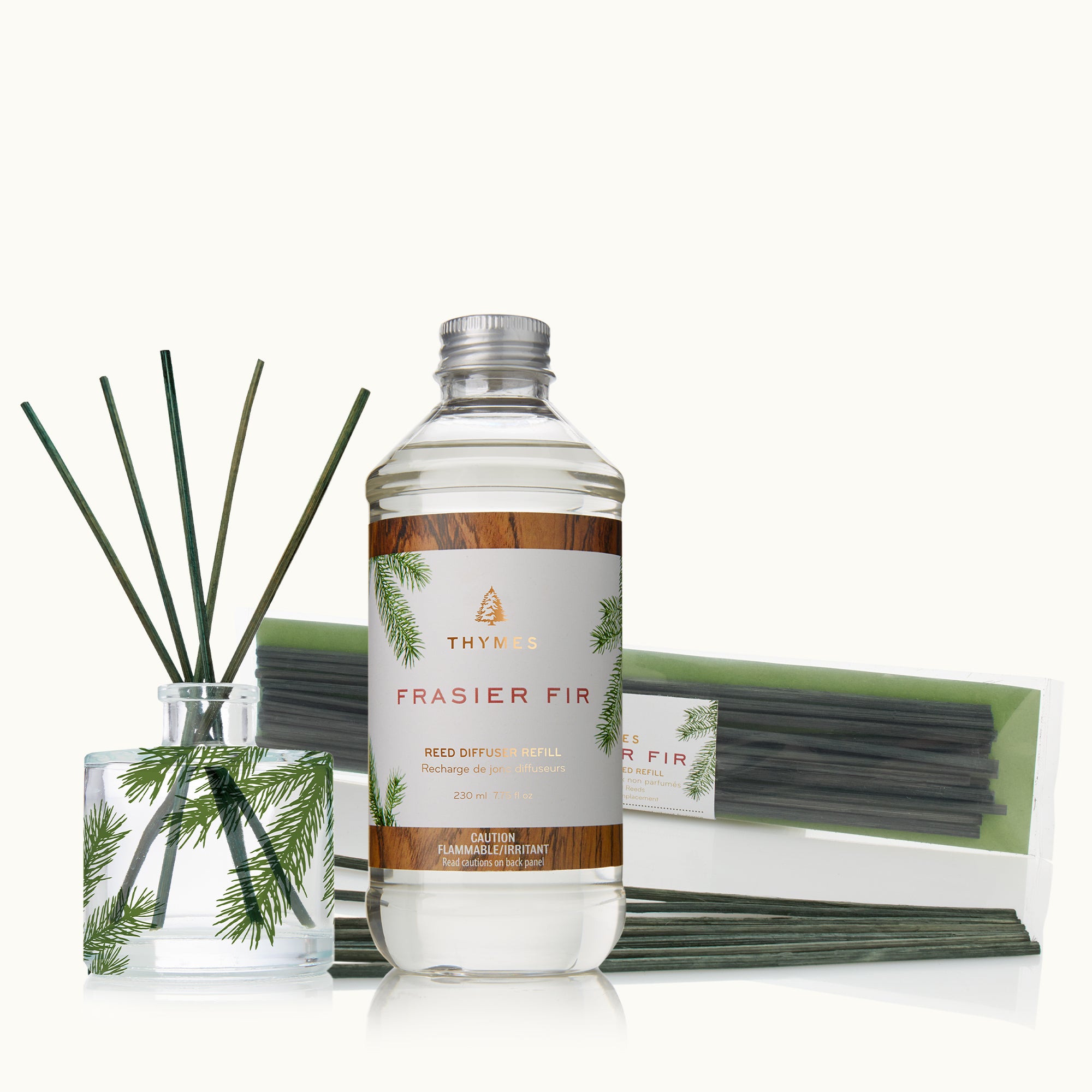 Frasier Fir Reed Diffuser, Diffuser Oil Refill and Reed Refills on a white background