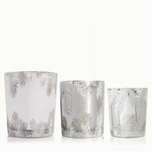 Three Frasier Fir Statement Candles on a white background