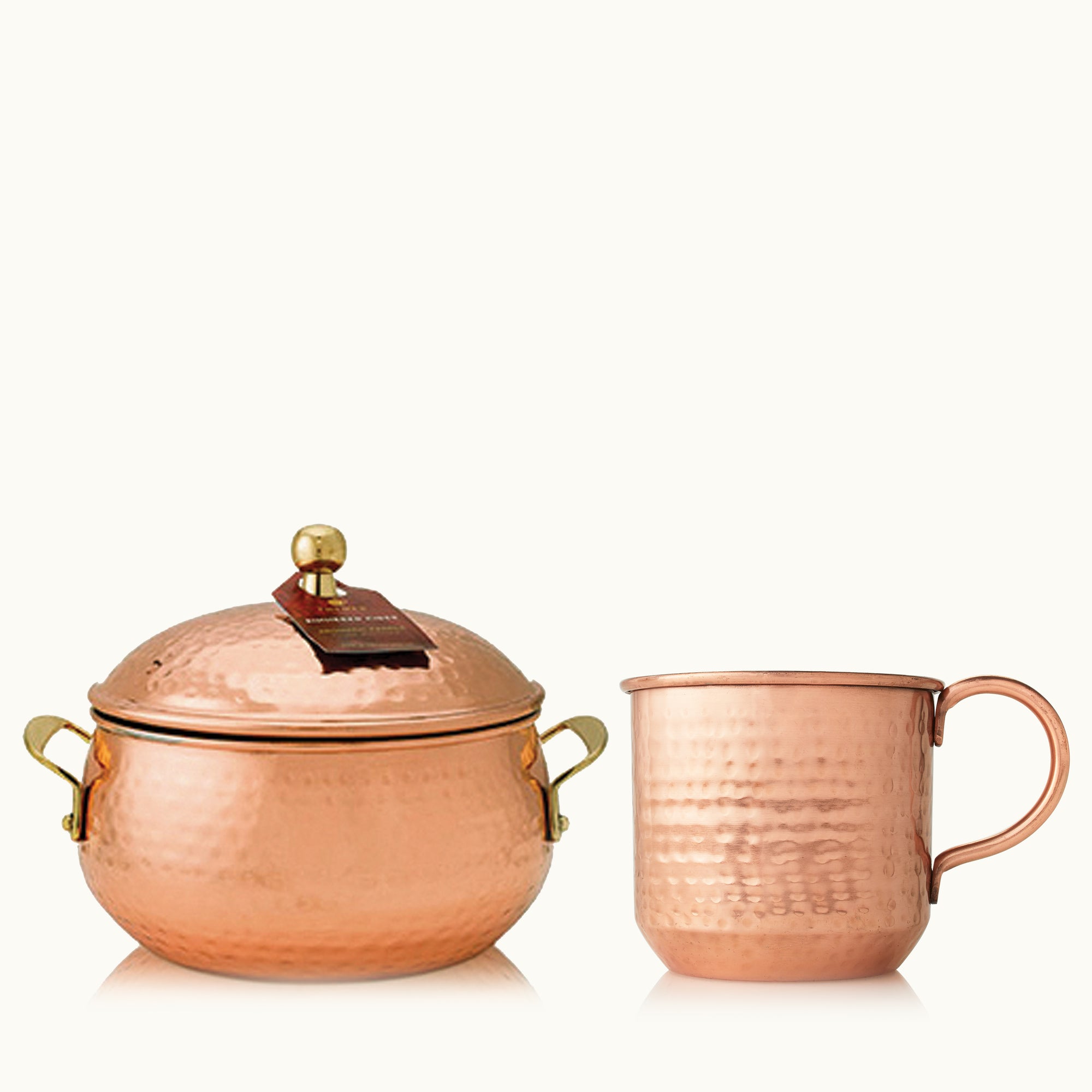 Simmered Cider 3-Wick Statement Candle and Copper Mug Candle on white background