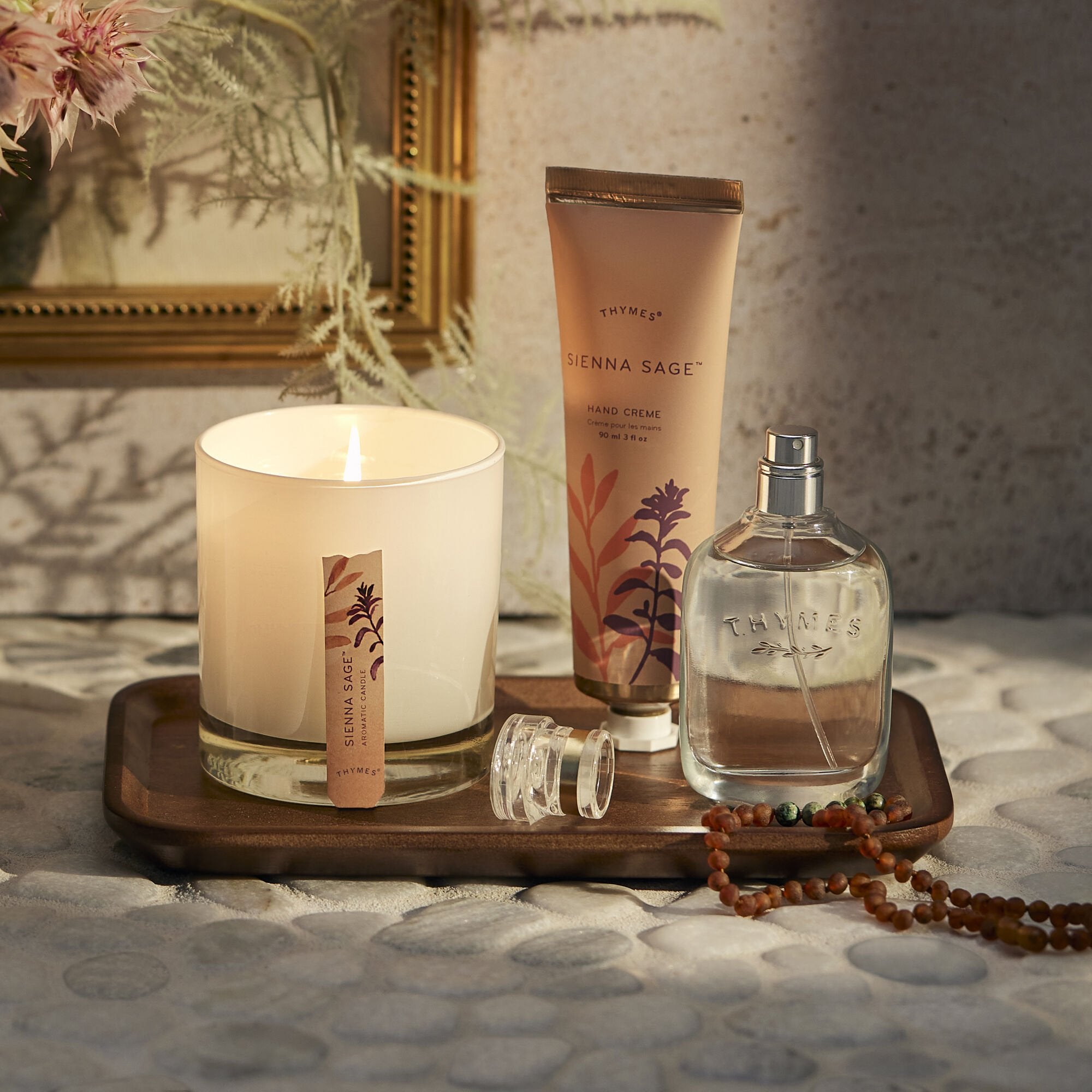 Thymes Sienna Sage Candle, Hand Cream, and Eau de Parfum