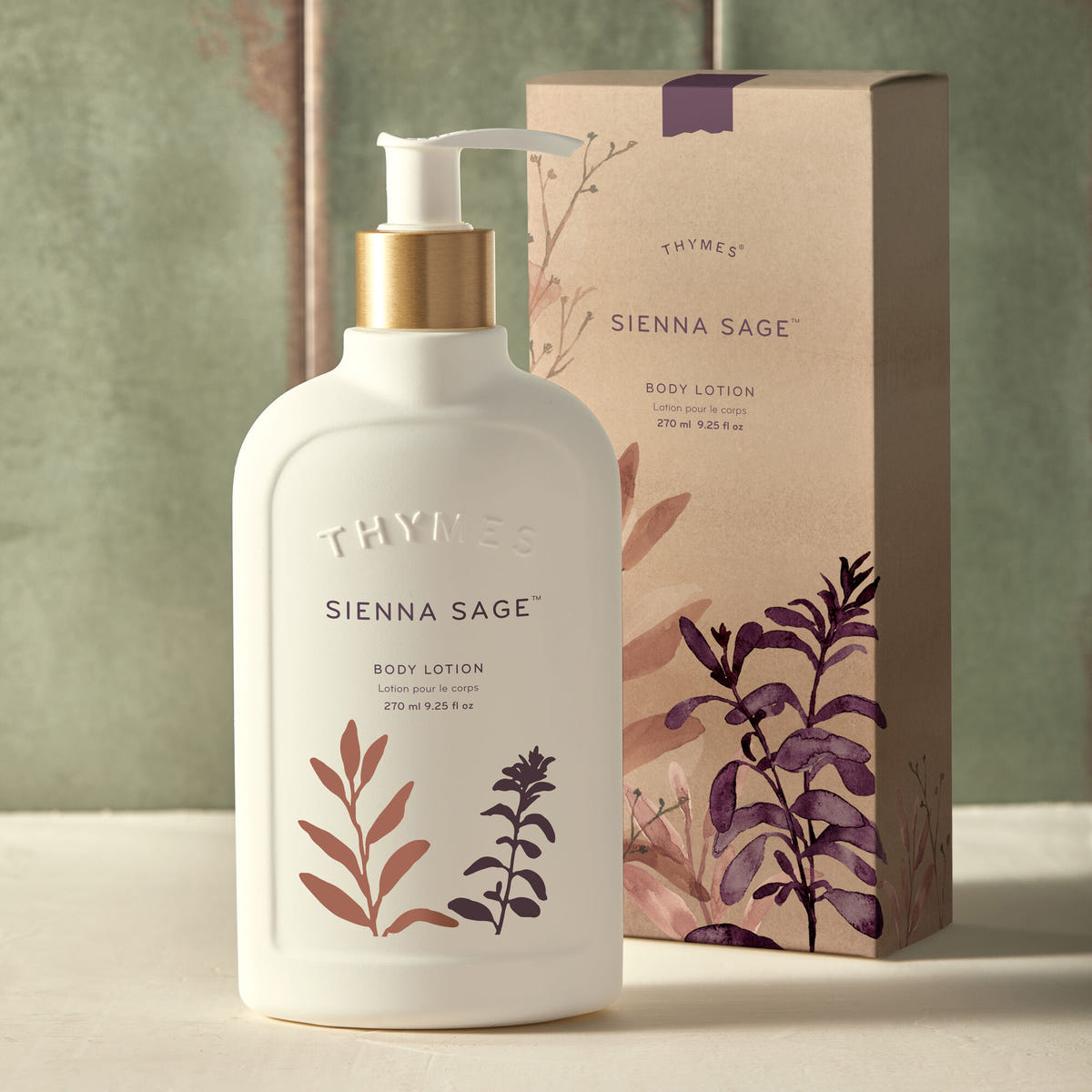 Alternate image of Thymes Sienna Sage Body Lotion and Packaging on Counter