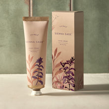 Thymes Sienna Sage Hand Cream and packaging on counter