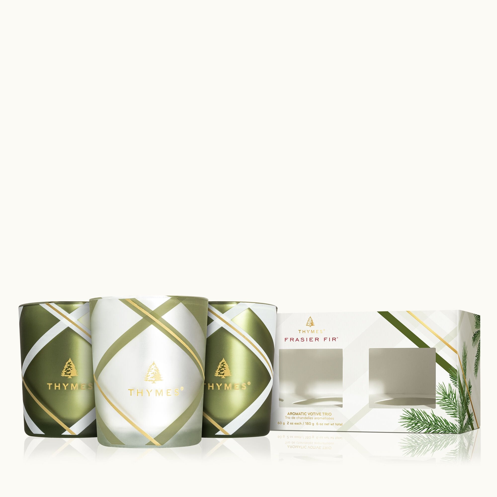 Thymes Frasier Fir Plaid Votive Candle Trio - Thumbnail 4