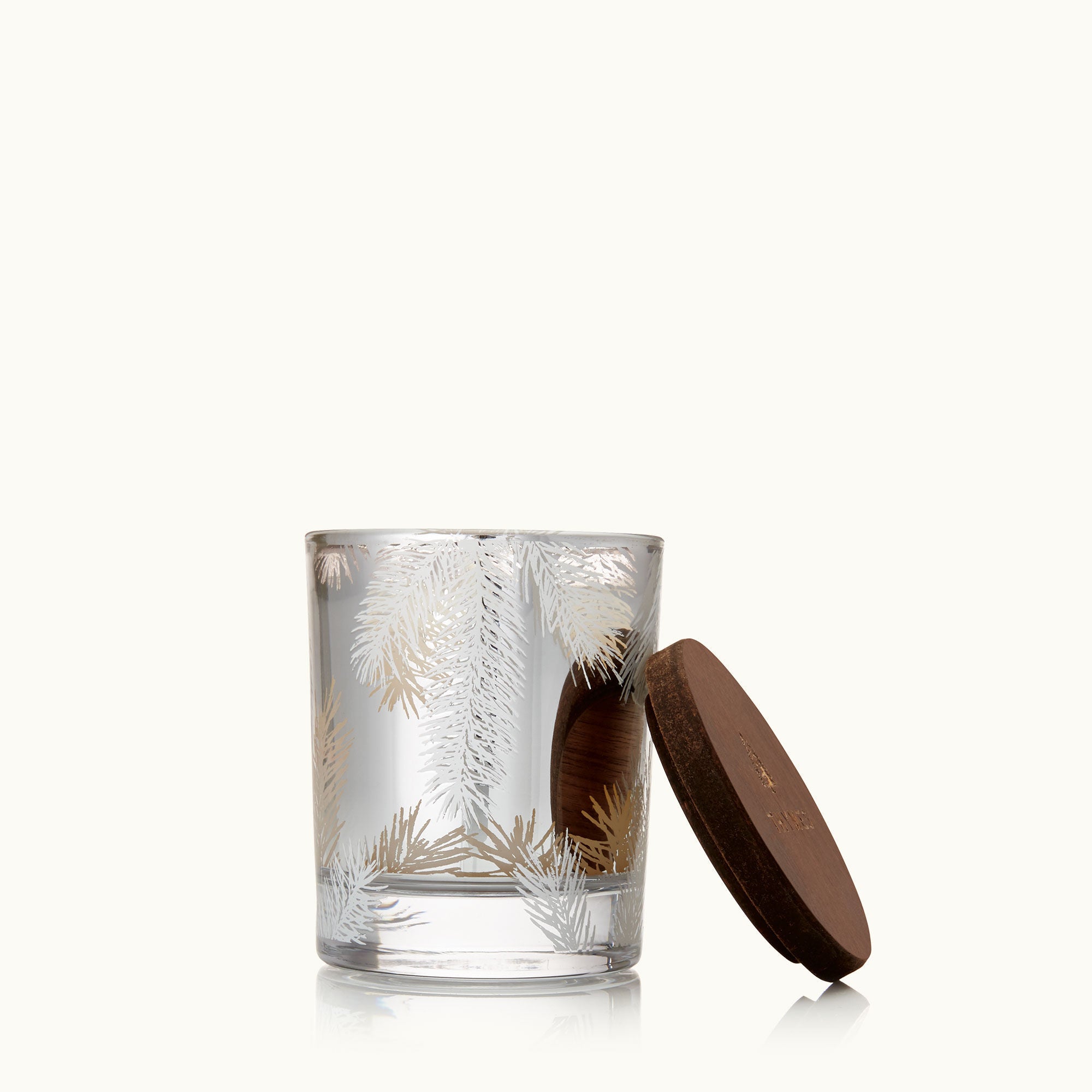 Thymes Frasier Fir Candles - Statement Collection - Silver with Pine Needle Design - Scented Candles for Home Decor - Notes of Siberian Fir Needles, Cedarwood & Sandalwood - Medium Luminary (20 oz)