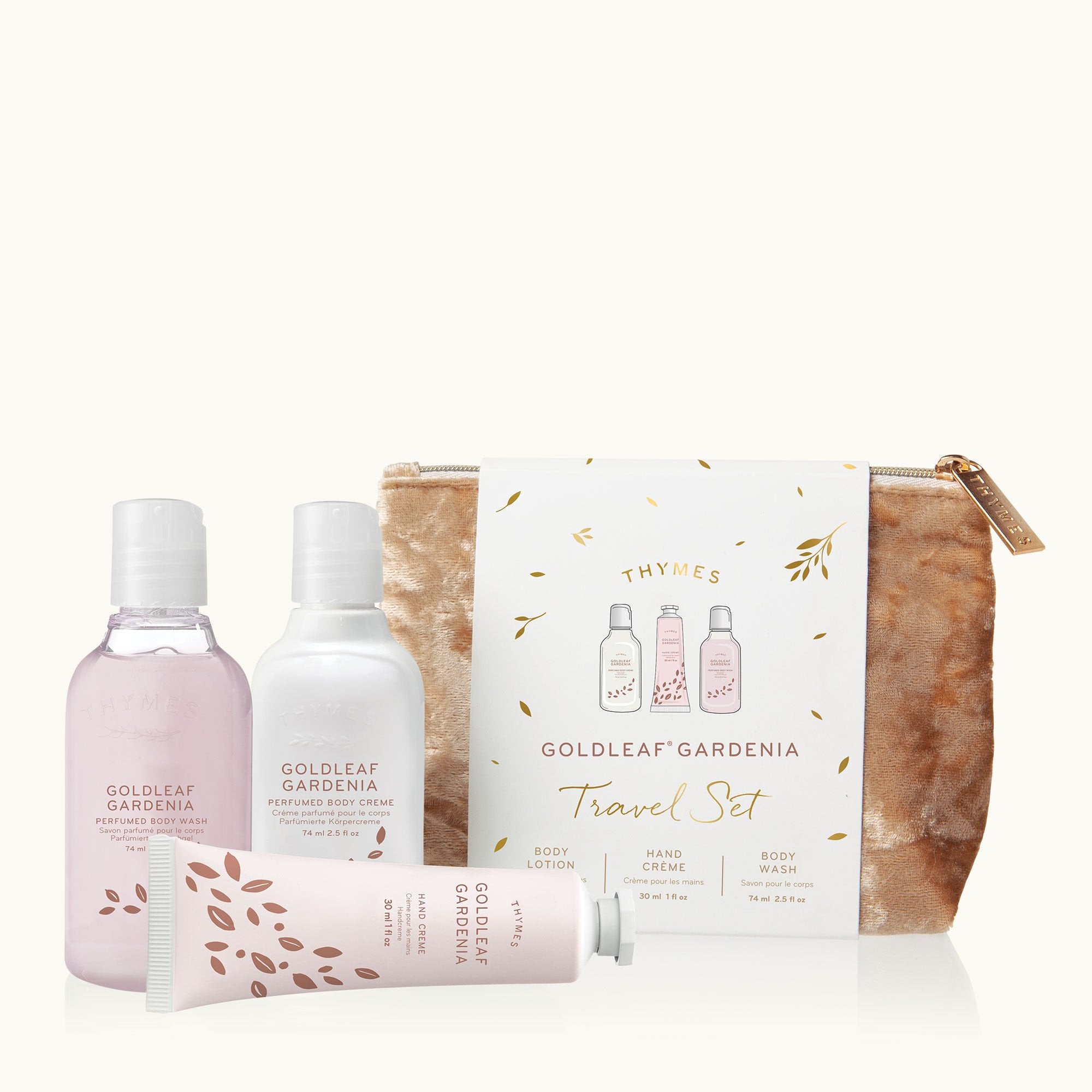 Thymes Goldleaf Gardenia Petite Body Wash, Petite Body Lotion, & Petite Hand Crème