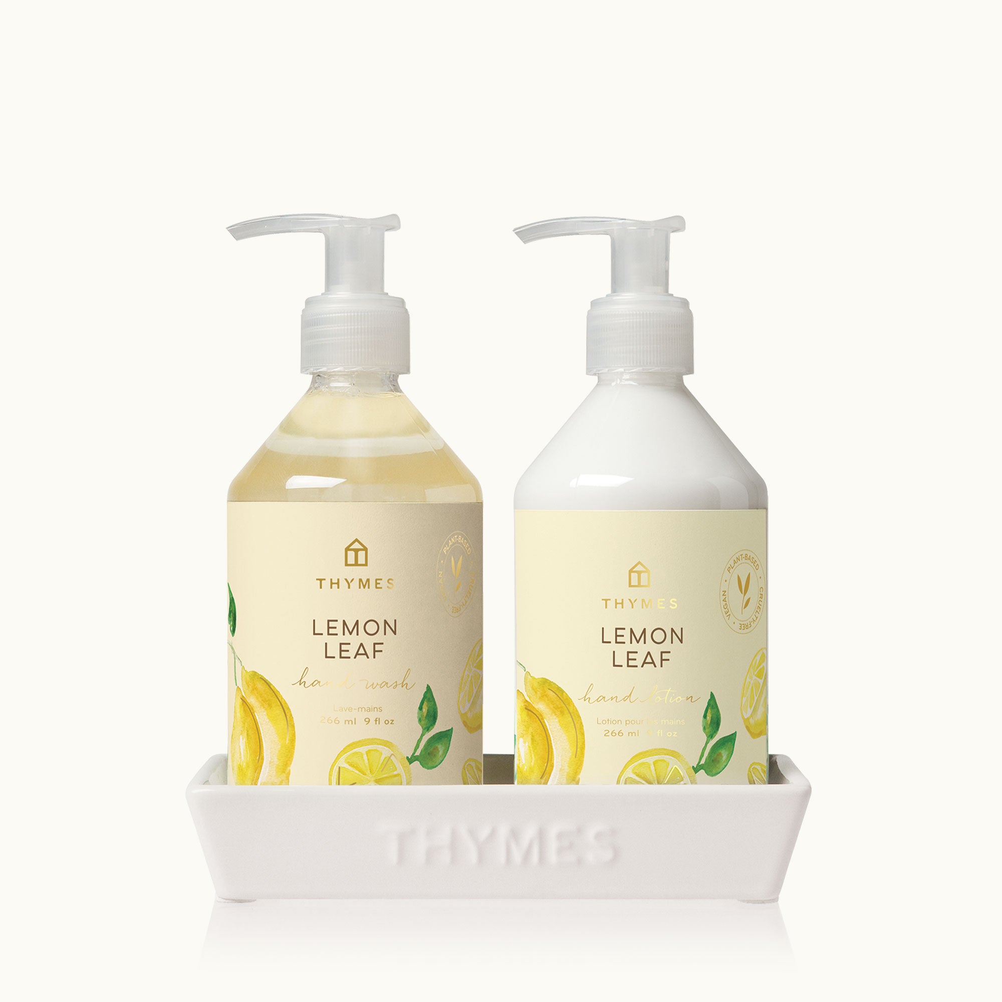 Thymes Lemon Leaf Sink Set in Decorative Ceramic Sink Caddy