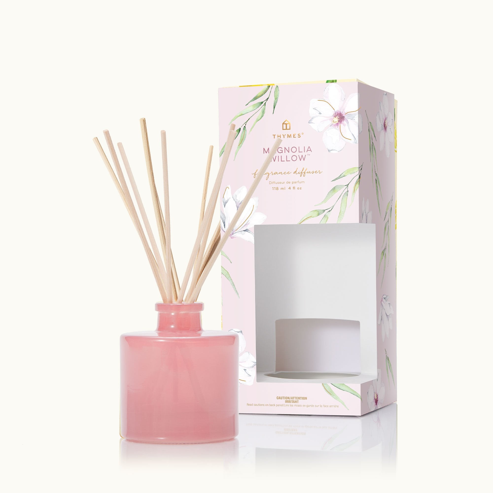 Thymes Magnolia Willow Petite Reed Diffuser is a woody floral