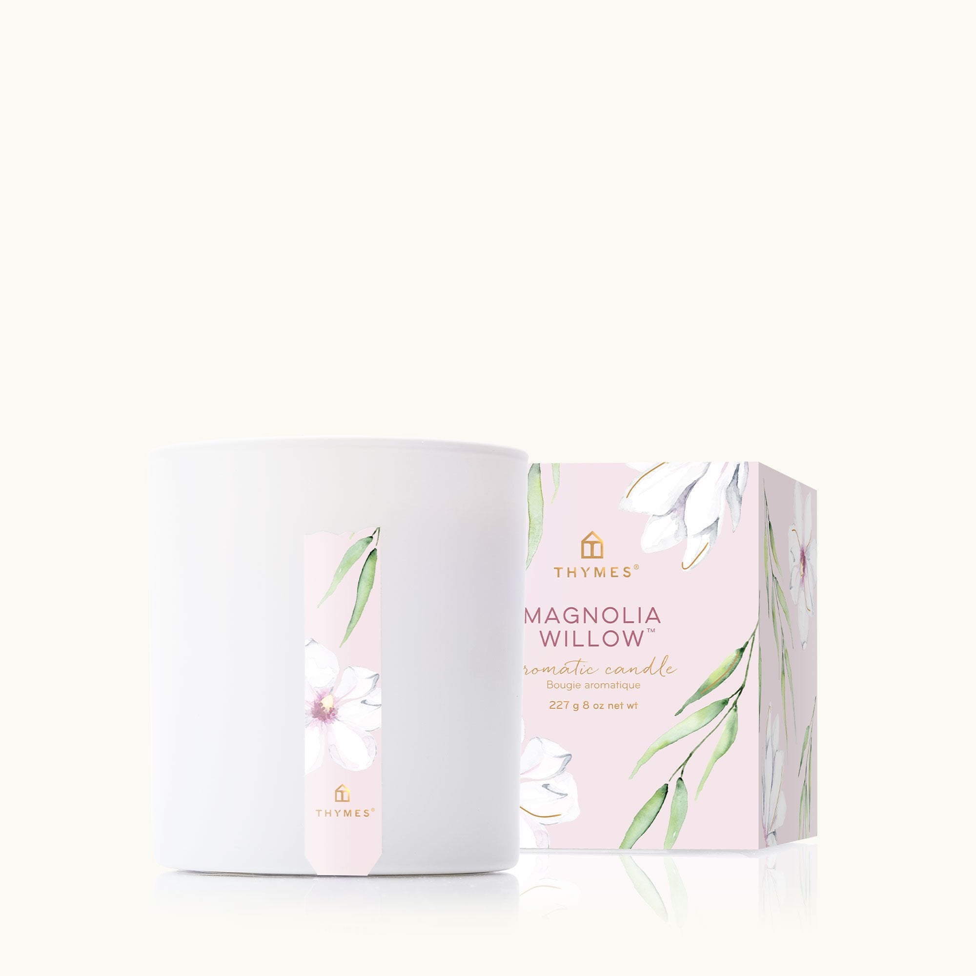 Thymes Magnolia Willow Poured Candle is a woody floral