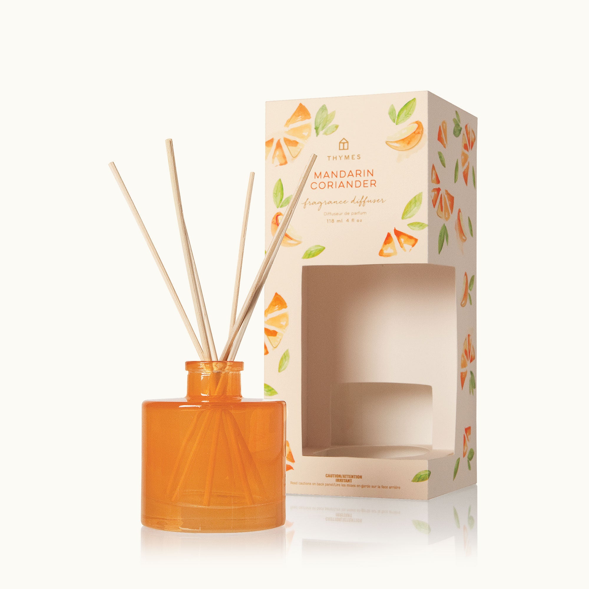 Thymes Mandarin Coriander Petite Diffuser with Rattan Reeds and Spiced Citrus Fragrances