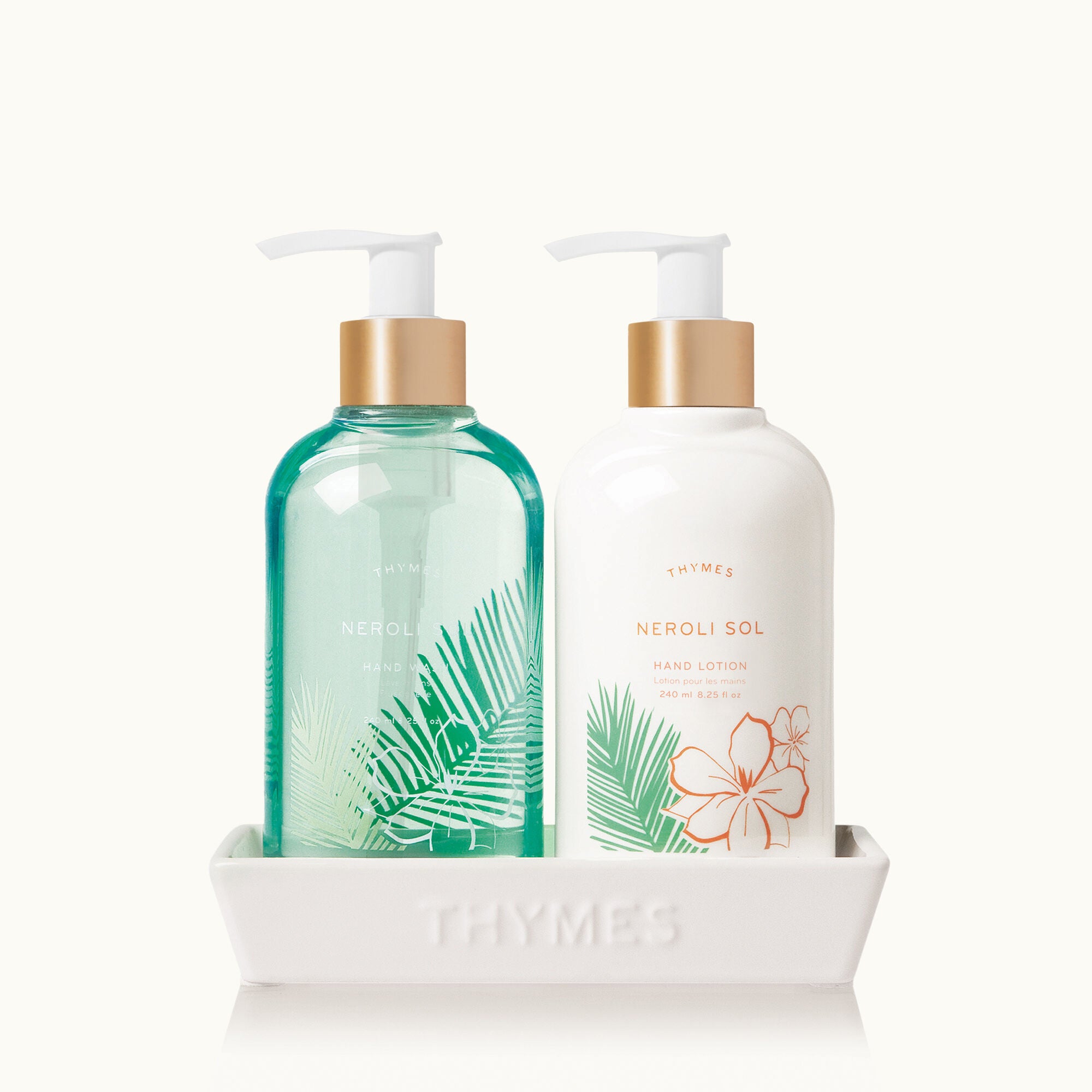 Thymes Neroli Sol Sink Set with ceramic caddy and hand care products