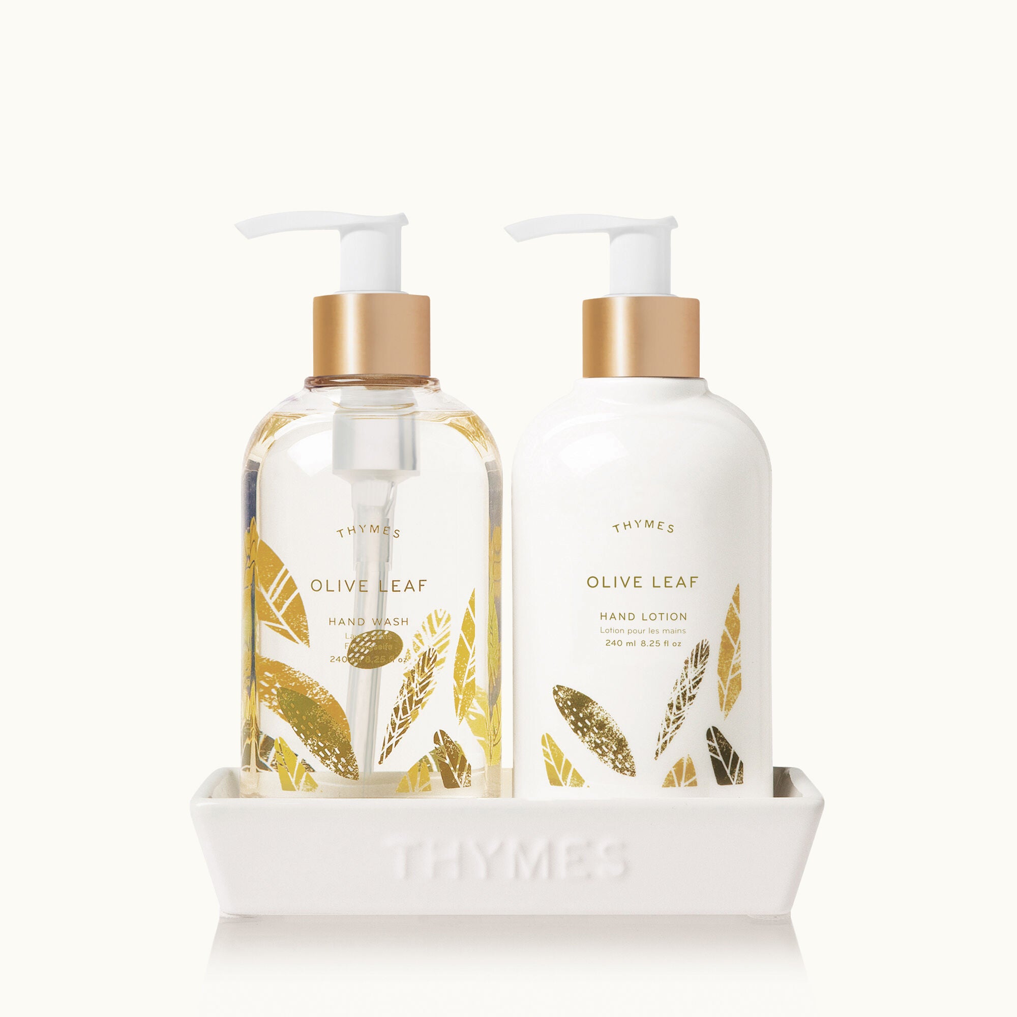 Thymes Olive Leaf Sink Set in Decorative Ceramic Sink Caddy