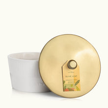 Thymes Olive Leaf 3-Wick Candle lid view