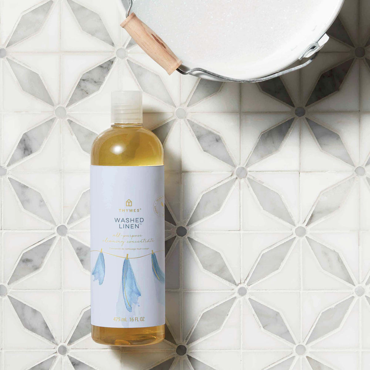 Alternate image of Thymes Washed Linen All-Purpose Cleaning Concentrate for Floors and Surfaces on floor next to bucket